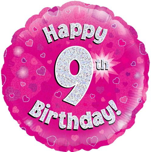 Pink Holographic 9th Birthday Foil Balloon