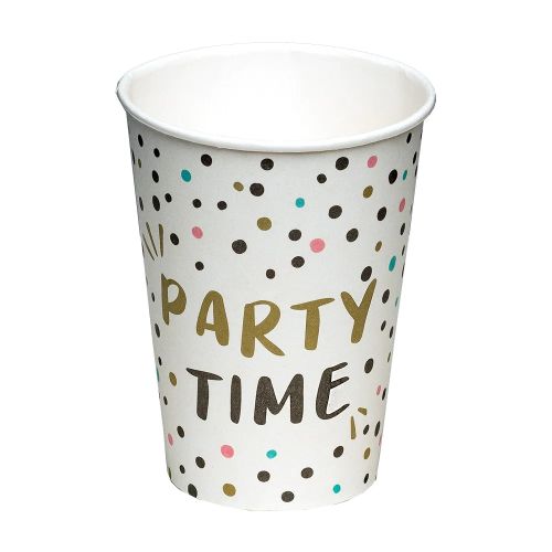 8 x 'Party Time' White Paper Cups 