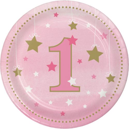8 x Pink 1st Birthday Twinkle Little Star Small Plates