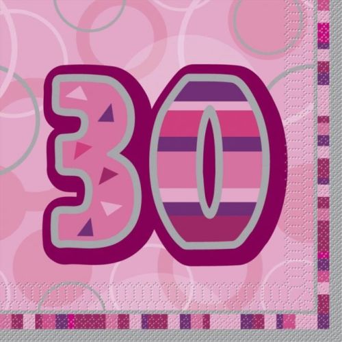 16 x Pink Glitz Age 30 Napkins