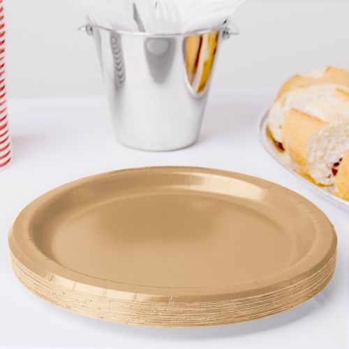 16 x Gold Round Paper Party Plates