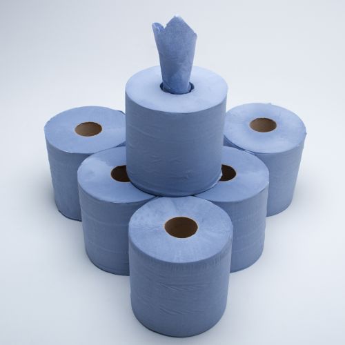 2 Ply Blue Centre Feed Wiping Roll 