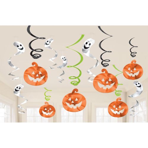 Pumpkin And Ghost Hanging Swirl Decorations