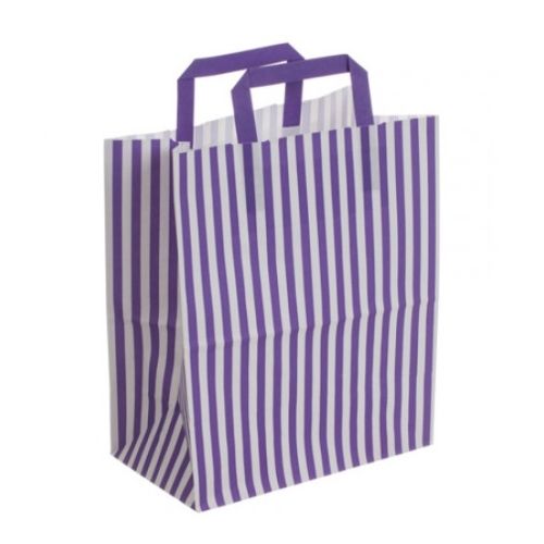 50 x Large Purple Striped Tape Handle Paper Carrier Bags