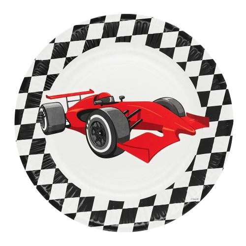 8 x Black Checked Racing Car Paper Plates 