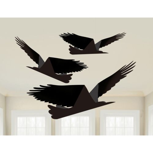 3 Paper Ravens On Strings Decorations