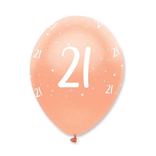 6 x Rose Gold Age 21 Latex Balloons