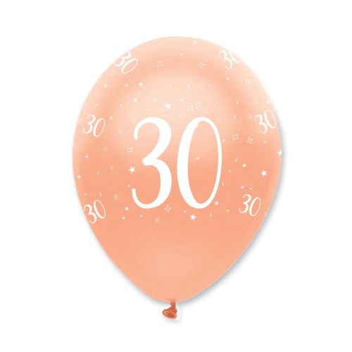 6 x Rose Gold Age 30 Latex Balloons