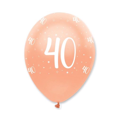 6 x Rose Gold Age 40 Latex Balloons