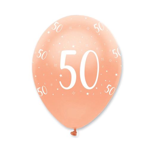 6 x Rose Gold Age 50 Latex Balloons