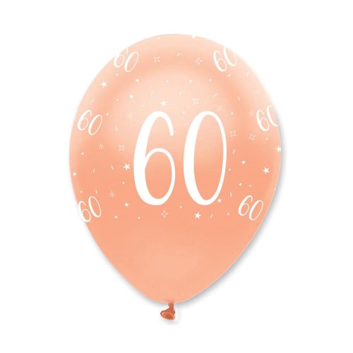 6 x Rose Gold Age 60 Latex Balloons
