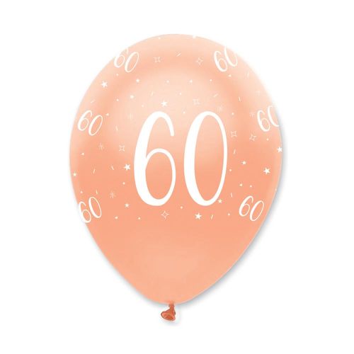 6 x Rose Gold Age 60 Latex Balloons