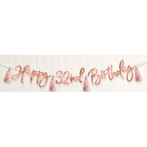 Rose Gold Happy Birthday Add An Age Banner With Tassels