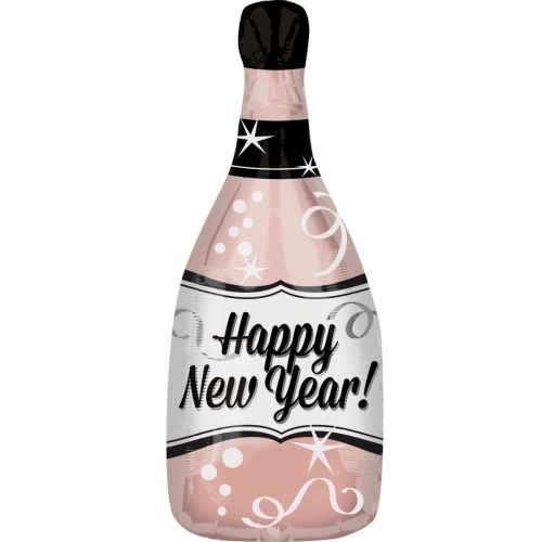 Happy New Year Rose Gold Champagne Bottle Jr Shape Foil Balloon