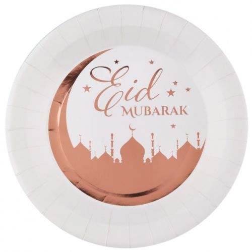 10 Rose Gold Eid Mubarak Paper Plates