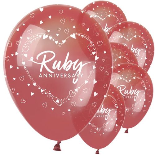 6 x Ruby Anniversary Pearlescent latex Balloons