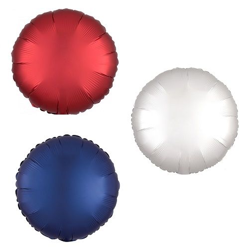 Red, White And Blue Round Satin Foil Balloons
