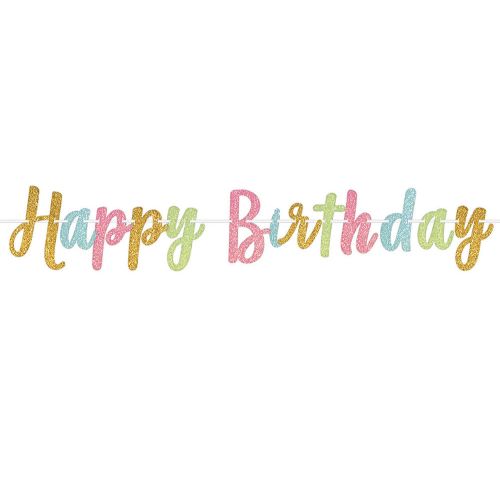 Happy Birthday Pastel Glitter Letter Banner