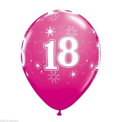 6 x Age 18 Sparkles Printed Latex Balloons-Hot Pink
