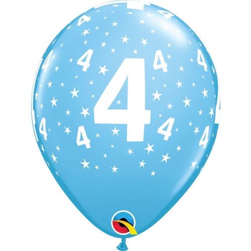 6 x Age 4 Printed Latex Balloons - Baby Blue