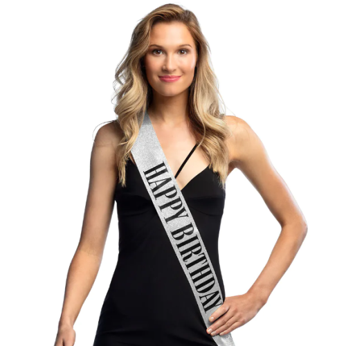 Silver "Happy Birthday" Sash