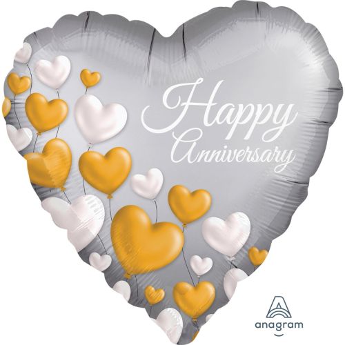 Happy Anniversary Platinum hearts Satin Std foil Balloon