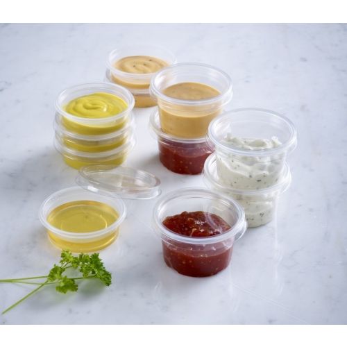 100 x Value Plastic Sauce Pots with Lids - Multiple Sizes