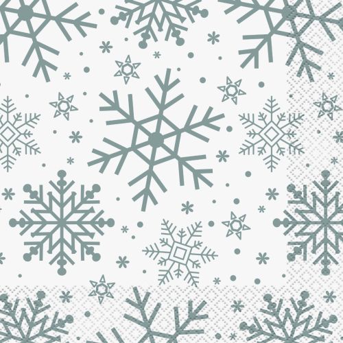 16 x Silver Snowflakes Napkins