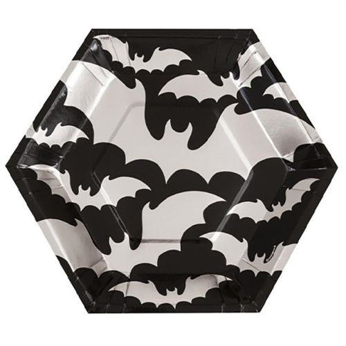8 x Silver Bats 9" Hexagonal Paper Plates
