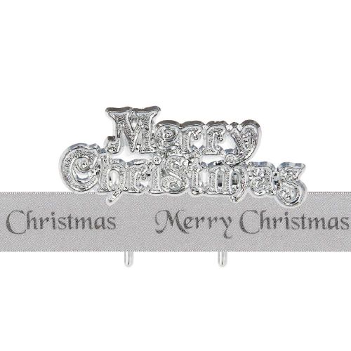 Silver Merry Christmas Ribbon And Motto Cake Decoration Set