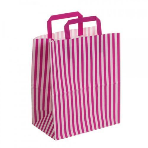 50 x Large Pink Striped Tape Handle Paper Carrier Bags