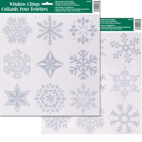 9 Silver Glitter Snowflake Window Clings