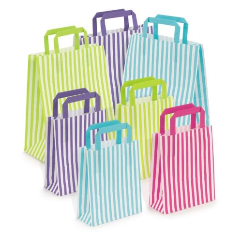 Striped Tape Handle Paper Carrier Bags - Multiple Colours/Sizes