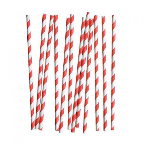 250 x Paper Drinking Straws - Red/White Stripe