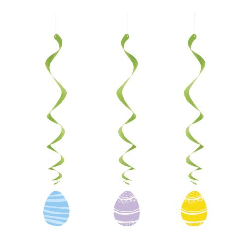 3 Colourful Easter Egg Swirl Decorations