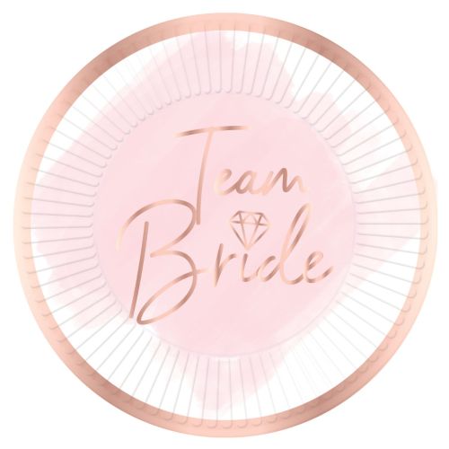 8 x Rose Gold Team Bride Round 9" Paper Plates