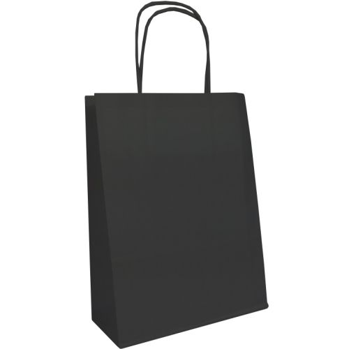 (20 Pack) 180 x 230 x 80mm Black Twist Handle Paper Carrier Bags