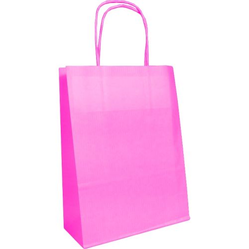 (20 Pack) 180 x 230 x 80mm Hot Pink Twist Handle Paper Carrier Bags