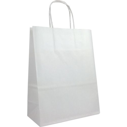 (20 Pack) 180 x 230 x 80mm White Twist Handle Paper Carrier Bags