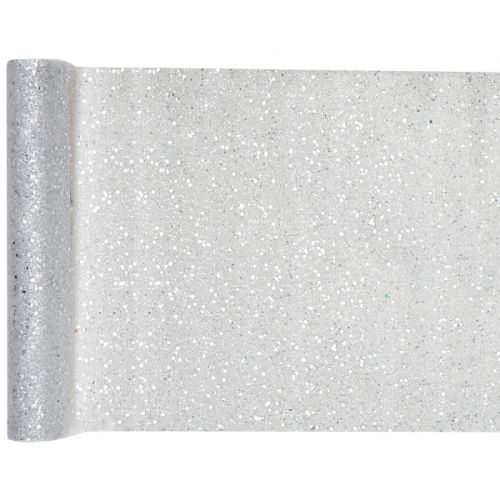 Silver Glitter Tulle Table Runner