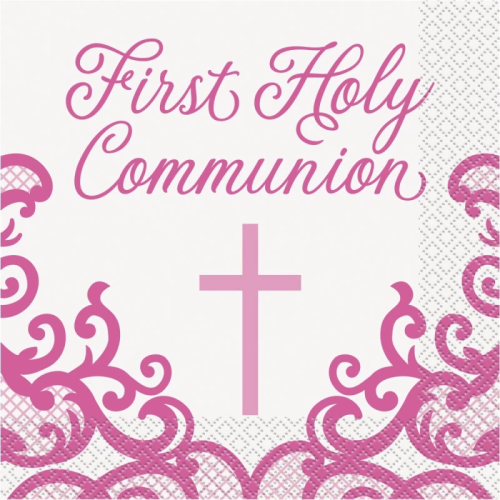 16 x Fancy Pink Cross Communion Napkin