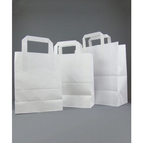 250 x Small White Tape Handle Paper Carrier Bags 