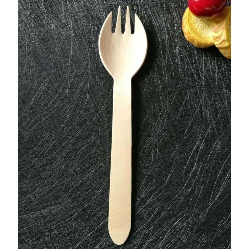 100 x Biodegradable Wooden Salad Fork/Spork