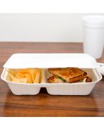 250 x 2 Compartment Biodegradable Bagasse Takeaway Boxes