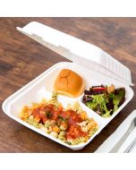 200 x 9" 3 Compartment Biodegradable Bagasse Takeaway Boxes