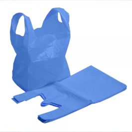 HIGH QUALITY PLASTIC VEST CARRIER BAGS BLUE/WHITE REUSAB | UK