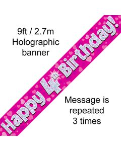 Children's Age Happy Birthday Pink Holographic Foil Banner